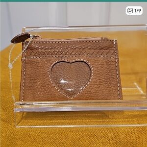 Brighton Tan Leather Card Holder with Heart Accent